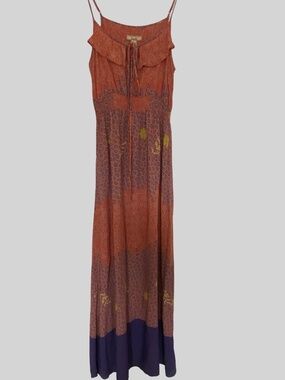 Lani Womens Orange Print Sleeveless Summer Beach Boho Maxi Dress- Sz- S